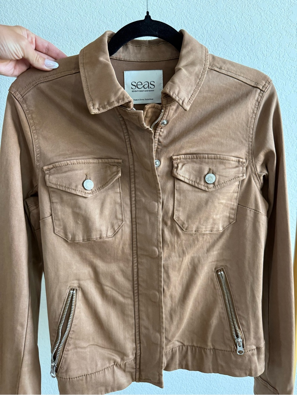 Women's Tan Jean Jacket with Zip Pockets